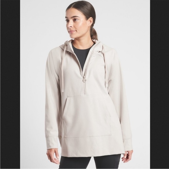Athleta Abalone Light Grey Khaki Glacier Handkerchief Poncho Pullover - Picture 1 of 10